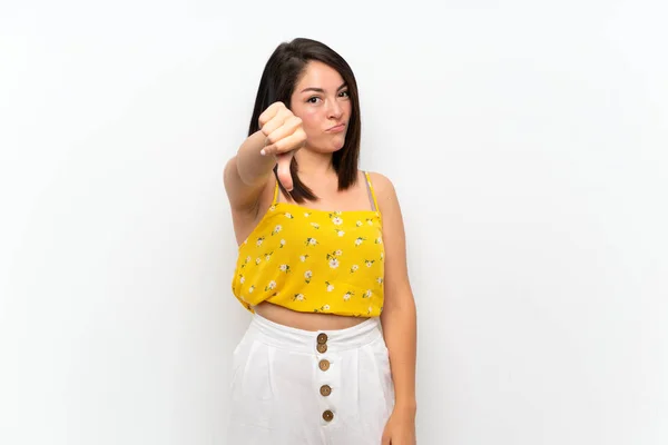 Young Mexican Woman Isolated Wall Showing Thumb Negative Expression — Stock Photo, Image