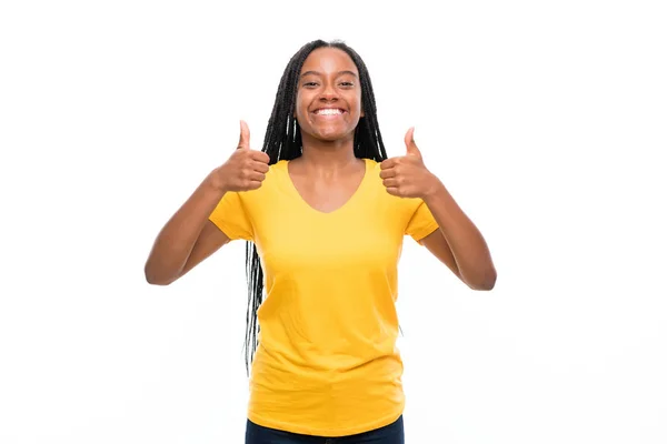 African American Teenager Girl Long Braided Hair Isolated White Background — Stock Photo, Image