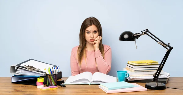 Adolescente Estudiante Chica Habitación Nervioso Asustado — Foto de Stock