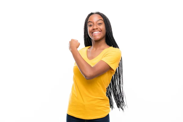 African American Teenager Girl Long Braided Hair Isolated White Background — Stock Photo, Image