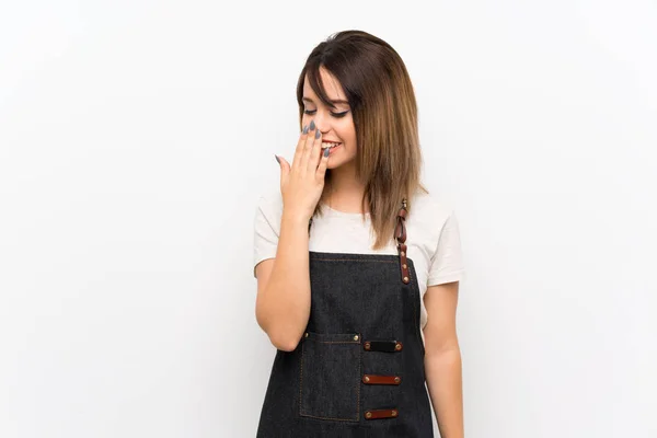 Young Woman Apron Smiling Lot — Stock Photo, Image