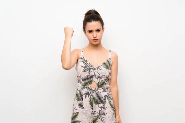 Young Woman Isolated White Background Angry Gesture — Stock Photo, Image