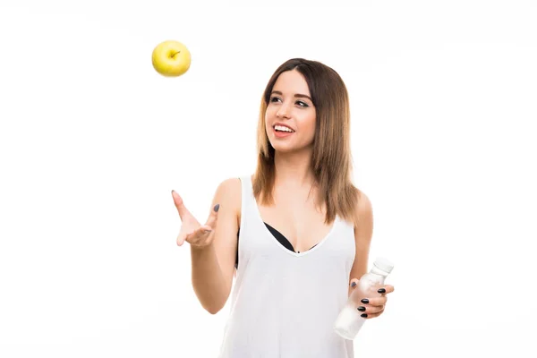 Junge Frau Vor Isoliertem Weißen Hintergrund Mit Einem Apfel — Stockfoto