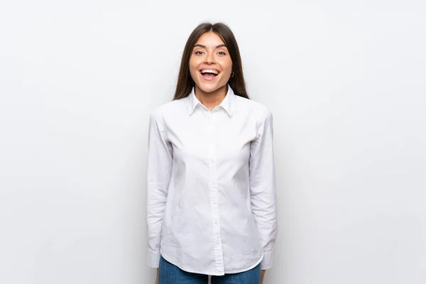 Young Woman Isolated White Background Surprise Facial Expression — Stock Photo, Image