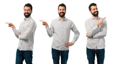 Yan parmak işaret sakallı Yakışıklı adamın Kolaj bir