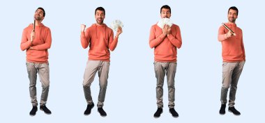 Izole arka plan üzerinde esmer adam seti