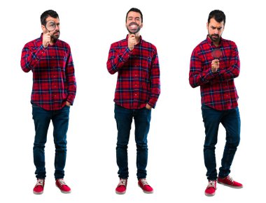 Bir büyüteç tutan Yakışıklı adam seti