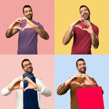 Elleriyle kalp sembolü yapan erkekler seti