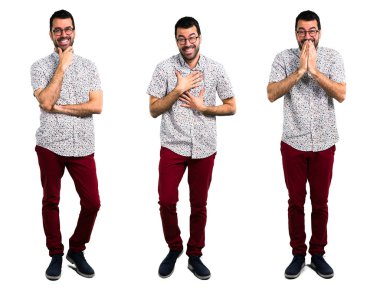 Gözlükgülen yakışıklı adam seti