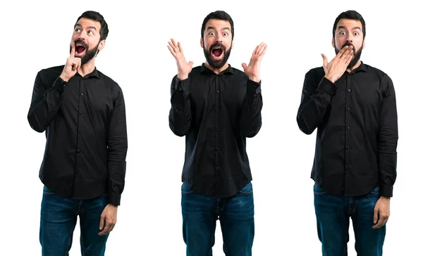 Set of Handsome man with beard making surprise gesture — Stock Photo, Image