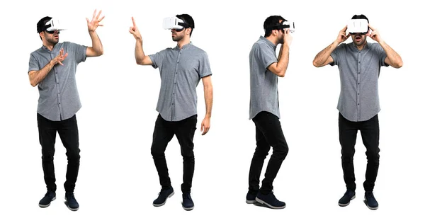 Σύνολο όμορφος άνθρωπος χρησιμοποιώντας VR γυαλιά — Φωτογραφία Αρχείου