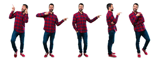 Set of Handsome pointing lateral and up — Stock Photo, Image