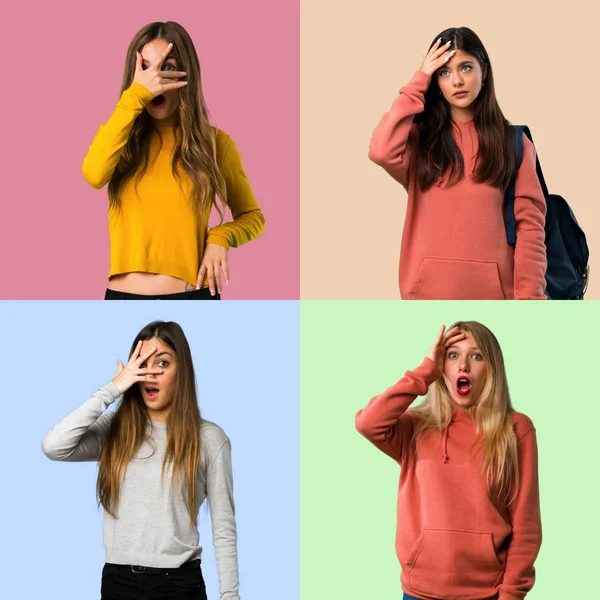Collage of girls with surprise facial expression