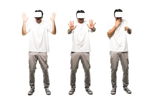 Set Hombre Usando Gafas Tratando Tocar Algo —  Fotos de Stock