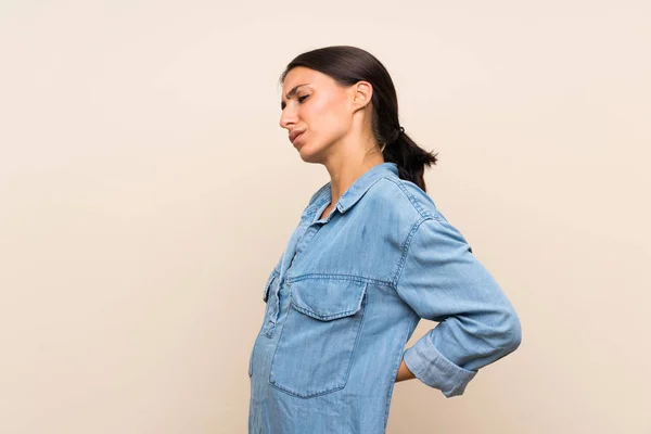 Young Woman Isolated Background Suffering Backache Having Made Effort — Stock Photo, Image