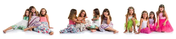 Grupo Meninas Brincando Com Cão — Fotografia de Stock