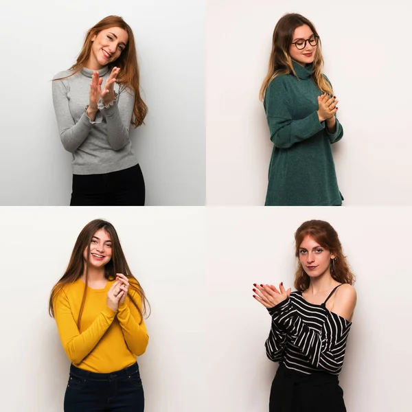 Set Van Vrouwen Witte Achtergrond Applaudisseren Presentatie Een Conferentie — Stockfoto