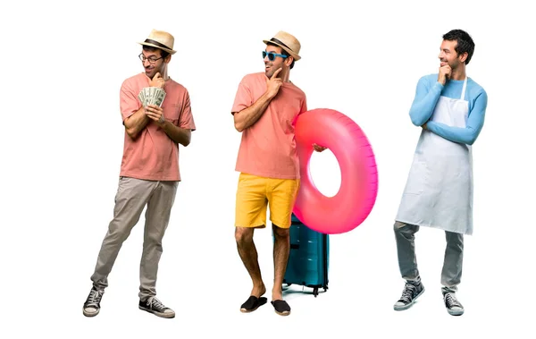 Grupo de homem com contas, chef e homem com chapéu e óculos de sol em — Fotografia de Stock