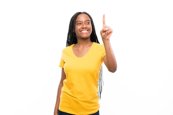 African American Tiener Meisje Met Lang Gevlochten Haar Geïsoleerde Witte — Stockfoto