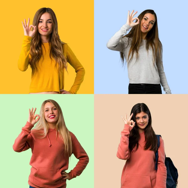 Collage Von Mädchen Feiert Einen Sieg Der Siegerposition — Stockfoto