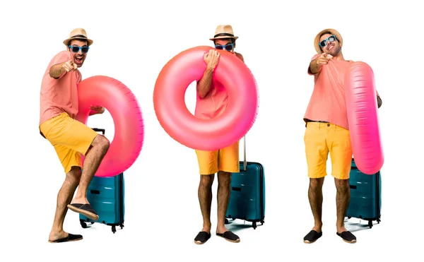 Uppsättning av mannen med hatt och solglasögon på sin sommarsemester pointi — Stockfoto