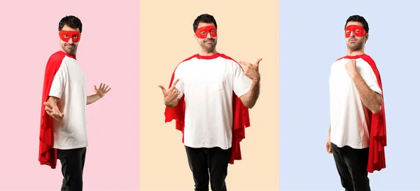 Set of Superhero man with mask and red cape proud and self-satis
