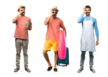 Faturaları ile adam Grubu, şef ve Şapka ve güneş gözlüğü ile Man