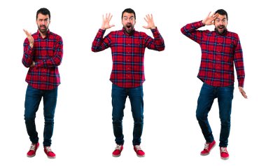 Sürpriz ve şok yüz ifadesi ile Yakışıklı adam Seti