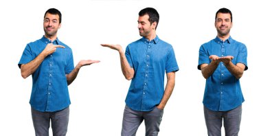 Blue shirt copyspace hayali tutan Yakışıklı adam seti 