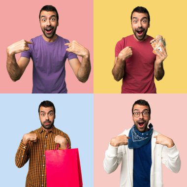 Sürpriz yüz ifadesi ile erkek seti