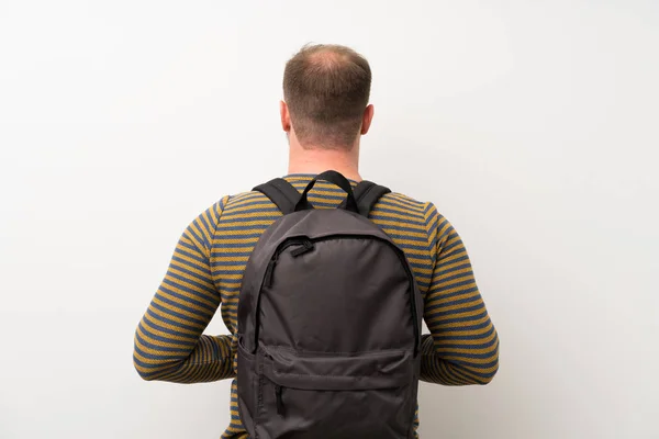 Handsome Man Isolated White Wall Backpack — Stock Photo, Image
