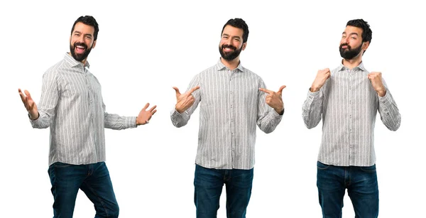 Colagem de homem bonito com barba orgulhoso e auto-satisfeito em l — Fotografia de Stock