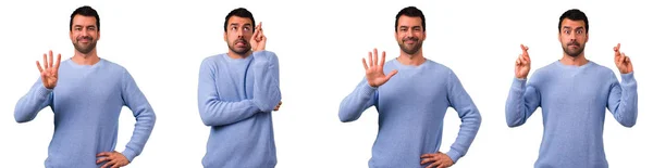 Set of brunette man over isolated background — Stock Photo, Image