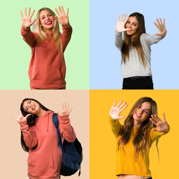 Collage Von Mädchen Die Mit Den Fingern Zehn Zählen — Stockfoto