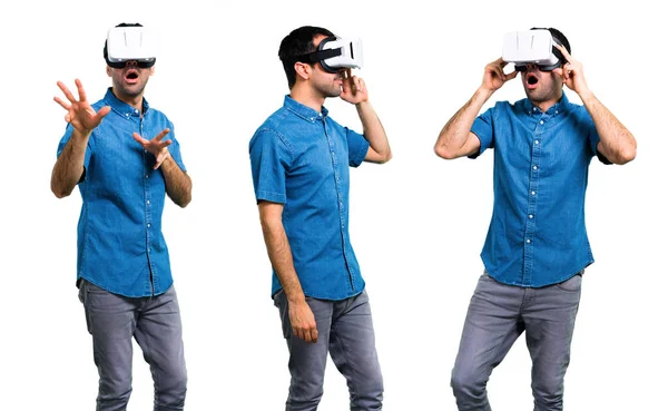 Conjunto Homem Bonito Com Camisa Azul Usando Óculos — Fotografia de Stock