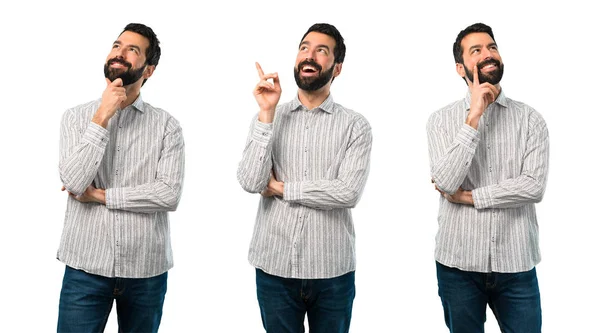 Collage of Handsome man with barba standing and thinking an idea — Foto Stock