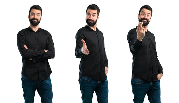 Set of Handsome man with beard making a deal — Stock Photo, Image