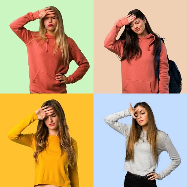 Collage Von Mädchen Mit Müdem Und Kranken Gesichtsausdruck — Stockfoto