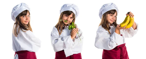 Kleines Süßes Mädchen Das Wie Ein Koch Gekleidet Ist — Stockfoto