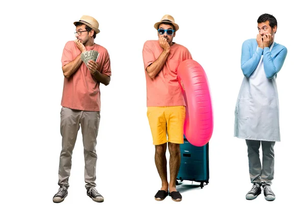 Grupo de homem com contas, chef e homem com chapéu e óculos de sol em — Fotografia de Stock
