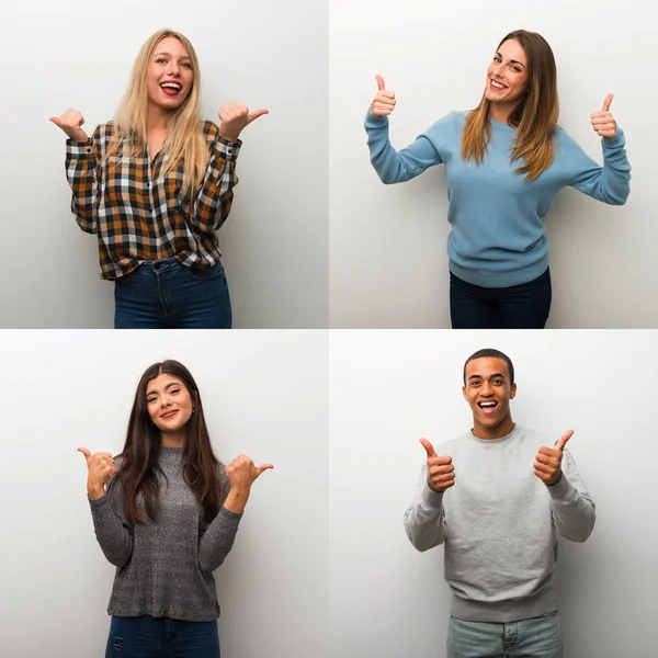 Collage Människor Som Ger Tummen Upp Gest Med Både Händer — Stockfoto