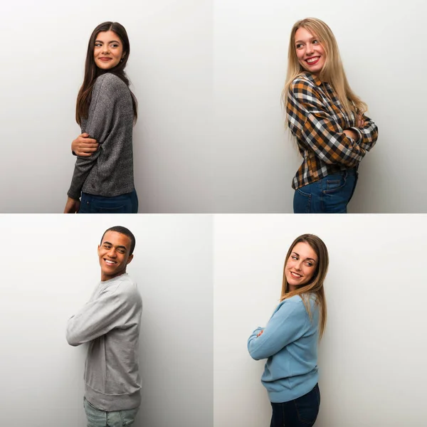 Collage People Looking Shoulder Smile — Stock Photo, Image