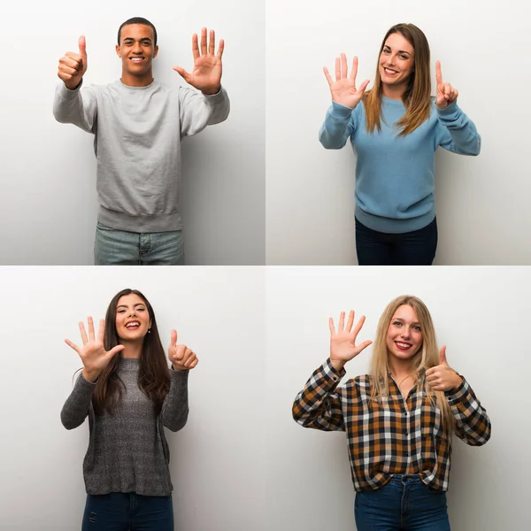 Collage of people counting six with fingers