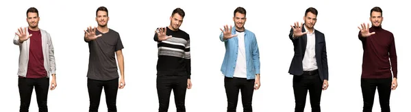 Set Handsome Man Counting Five Fingers — Stock Photo, Image