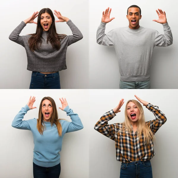 Collage Personnes Avec Une Expression Faciale Surprise Choquée — Photo