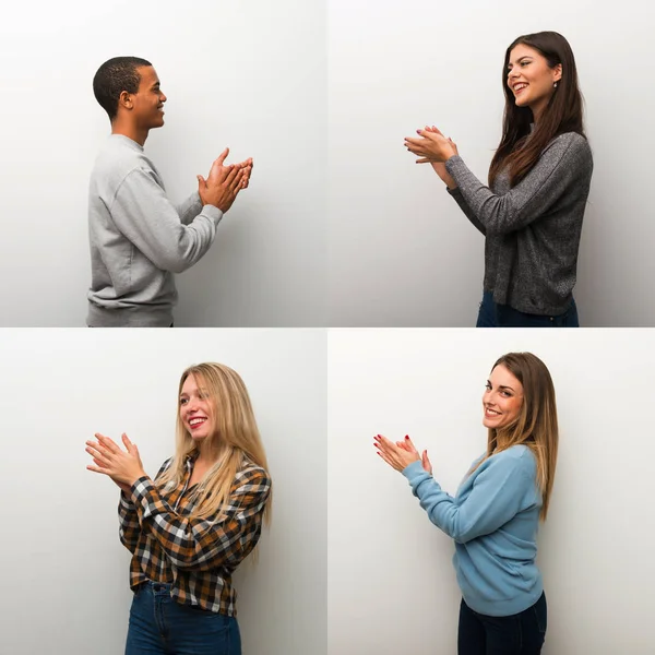 Collage Von Menschen Die Nach Der Präsentation Einer Konferenz Applaudieren — Stockfoto