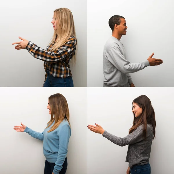 Collage People Handshaking Good Deal — Stock Photo, Image