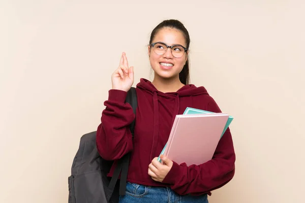 Joven Estudiante Asiática Chica Mujer Sobre Aislado Fondo Con Los — Foto de Stock