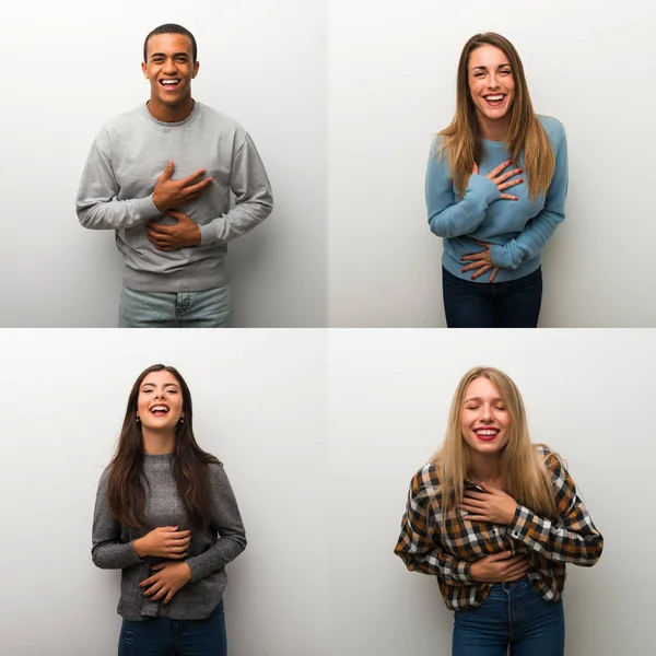 Collage of people smiling a lot while putting hands on chest
