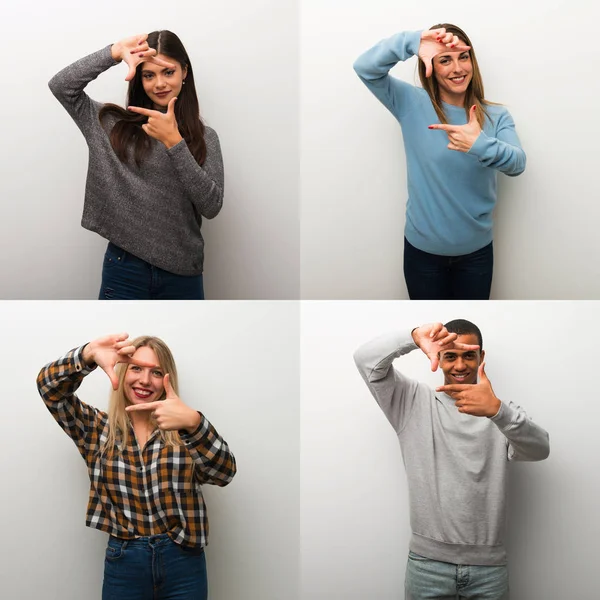 Collage of people focusing face. Framing symbol